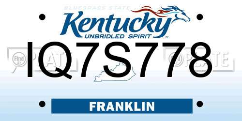 IQ7S778 Kentucky License Plate