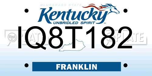 IQ8T182 Kentucky License Plate