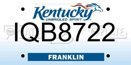IQB8722 Kentucky License Plate