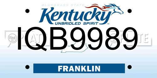 IQB9989 Kentucky License Plate