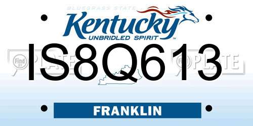 IS8Q613 Kentucky License Plate