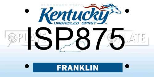 ISP875 Kentucky License Plate