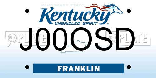 J00OSD Kentucky License Plate