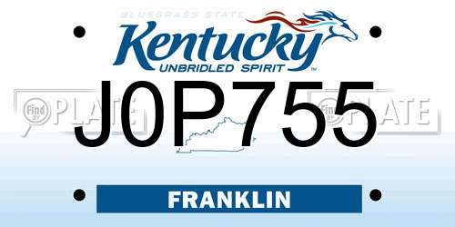 J0P755 Kentucky License Plate
