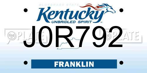 J0R792 Kentucky License Plate
