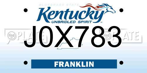 J0X783 Kentucky License Plate