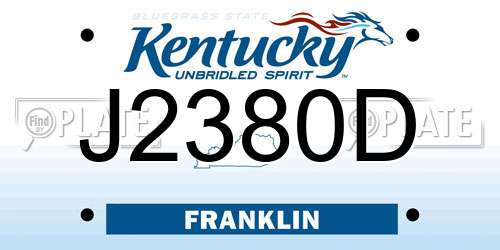 J2380D Kentucky License Plate