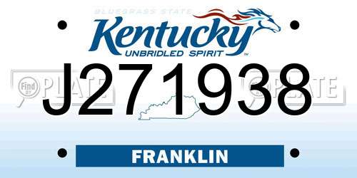 J271938 Kentucky License Plate