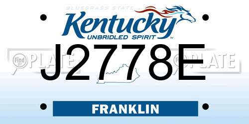 J2778E Kentucky License Plate