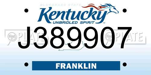 J389907 Kentucky License Plate