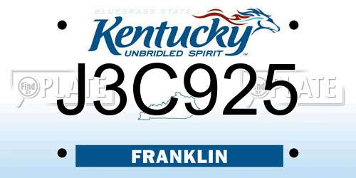 J3C925 Kentucky License Plate
