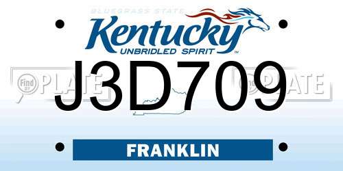 J3D709 Kentucky License Plate