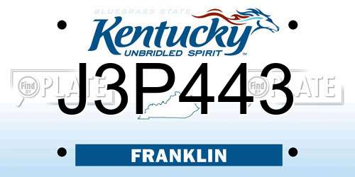 J3P443 Kentucky License Plate