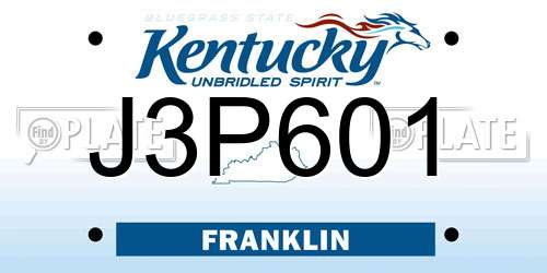J3P601 Kentucky License Plate