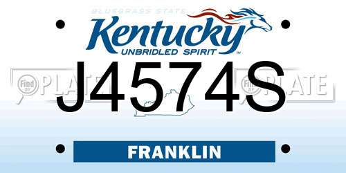 J4574S Kentucky License Plate