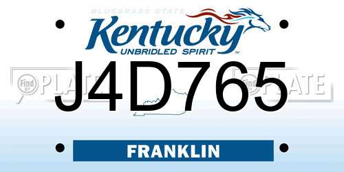 J4D765 Kentucky License Plate
