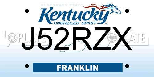 J52RZX Kentucky License Plate