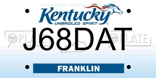 J68DAT Kentucky License Plate