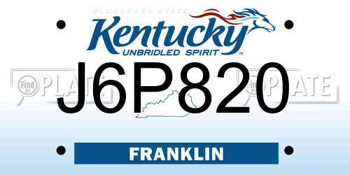 J6P820 Kentucky License Plate
