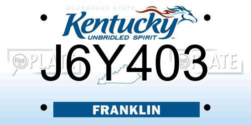 J6Y403 Kentucky License Plate