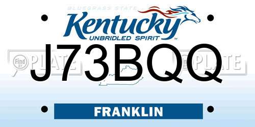 J73BQQ Kentucky License Plate