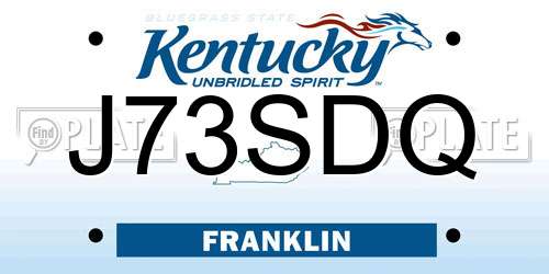 J73SDQ Kentucky License Plate