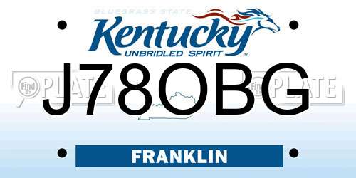 J78OBG Kentucky License Plate