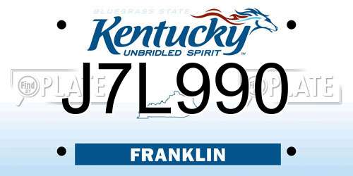 J7L990 Kentucky License Plate