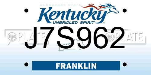 J7S962 Kentucky License Plate
