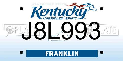 J8L993 Kentucky License Plate