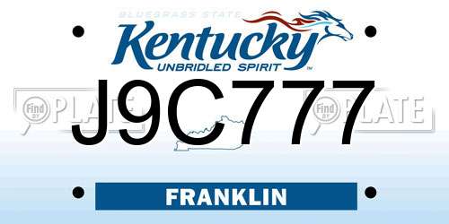 J9C777 Kentucky License Plate