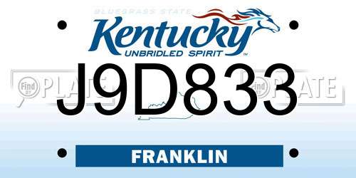 J9D833 Kentucky License Plate