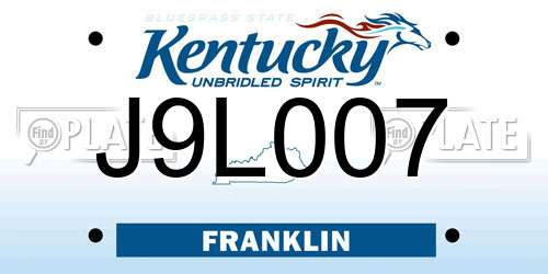 J9L007 Kentucky License Plate