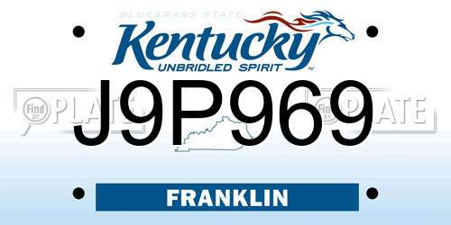 J9P969 Kentucky License Plate