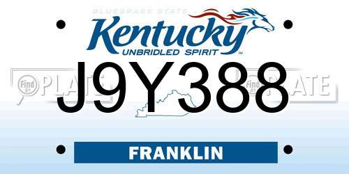 J9Y388 Kentucky License Plate