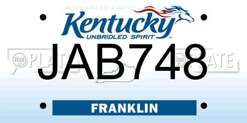 JAB748 Kentucky License Plate