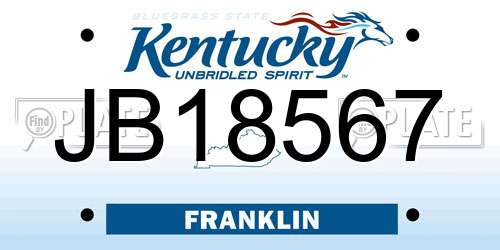 JB18567 Kentucky License Plate