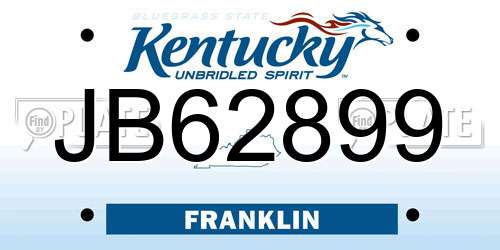 JB62899 Kentucky License Plate