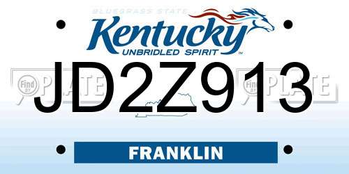 JD2Z913 Kentucky License Plate