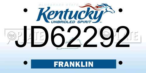 JD62292 Kentucky License Plate