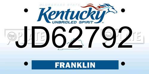 JD62792 Kentucky License Plate