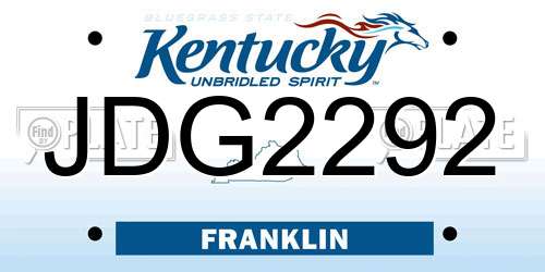 JDG2292 Kentucky License Plate