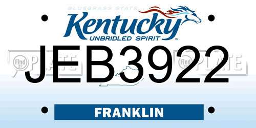 JEB3922 Kentucky License Plate