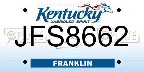 JFS8662 Kentucky License Plate