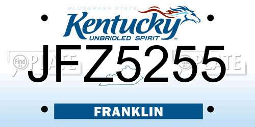 JFZ5255 Kentucky License Plate