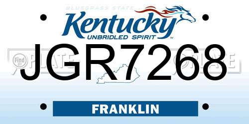 JGR7268 Kentucky License Plate