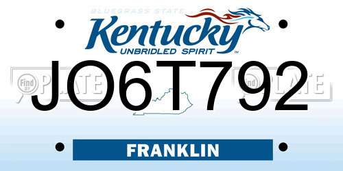 JO6T792 Kentucky License Plate