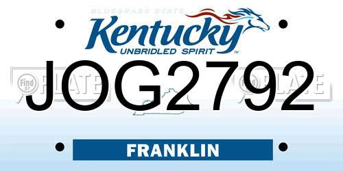JOG2792 Kentucky License Plate
