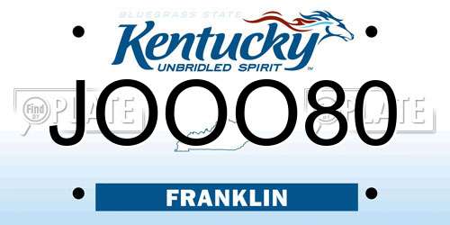JOOO80 Kentucky License Plate