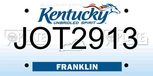 JOT2913 Kentucky License Plate